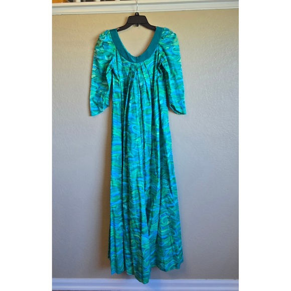 The Bette Inc. Collection Dresses & Skirts - Vintage Bette Inc Honolulu Hawaii Cotton Maxi Dress Teal Green Wave Print 8